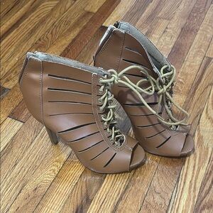 Brown Heeled Boots with Strappy Design